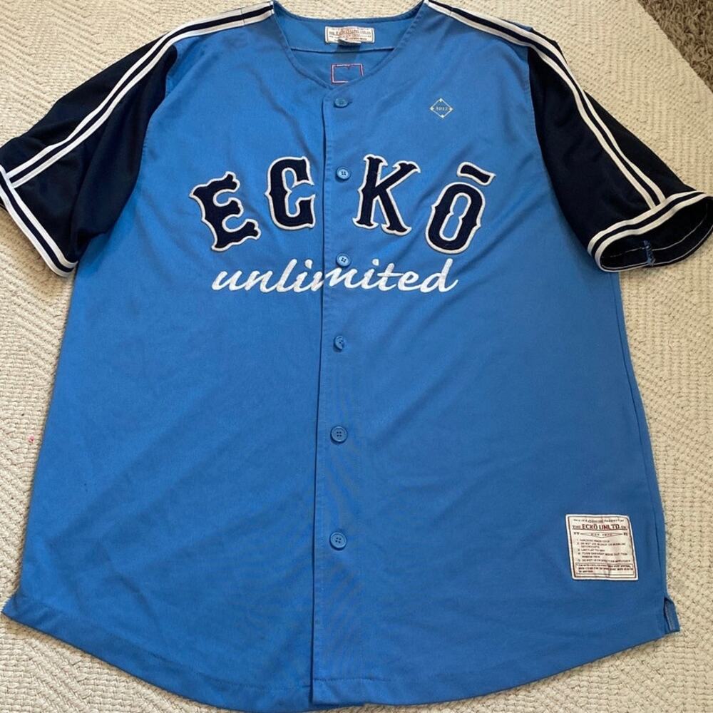 Vintage Ecko Unltd Baseball Jersey Mens XL Blue 72 Rhino Logo Y2K Streetwear